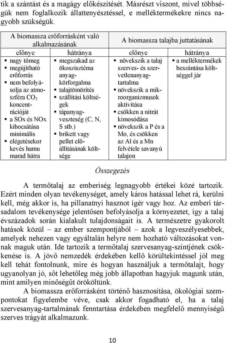 SOx és NOx kibocsátása minimális elégetésekor kevés hamu marad hátra megszakad az ökoszisztéma anyagkörforgalma talajtömörítés szállítási költségek tápanyagveszteség (C, N, S stb.