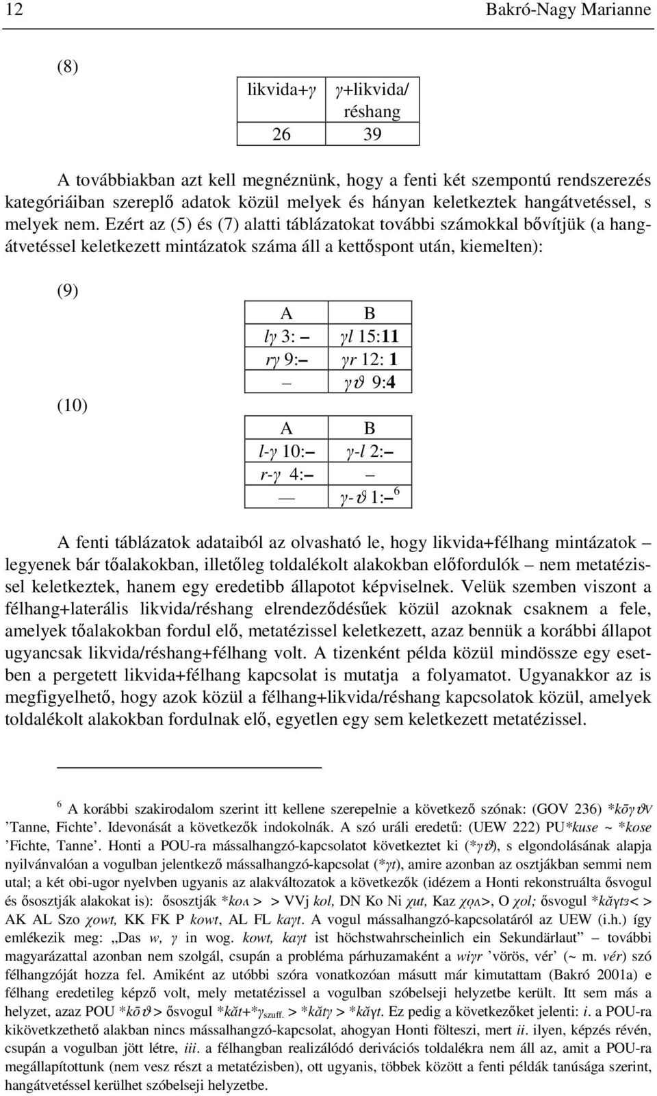 Ezért az (5) és (7) alatti táblázatokat további számokkal bővítjük (a hangátvetéssel keletkezett mintázatok száma áll a kettőspont után, kiemelten): (9) (10) A B lγ 3: γl 15:11 rγ 9: γr 12: 1 γϑ 9:4