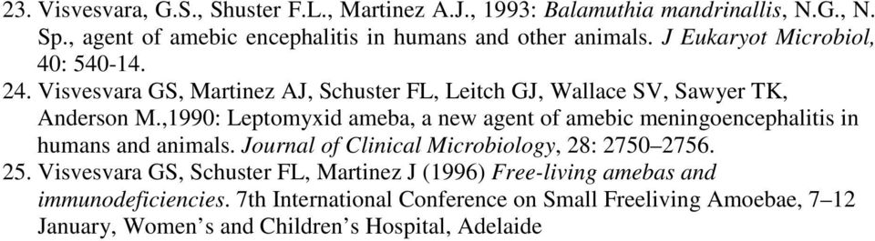 ,1990: Leptomyxid ameba, a new agent of amebic meningoencephalitis in humans and animals. Journal of Clinical Microbiology, 28: 2750 2756. 25.