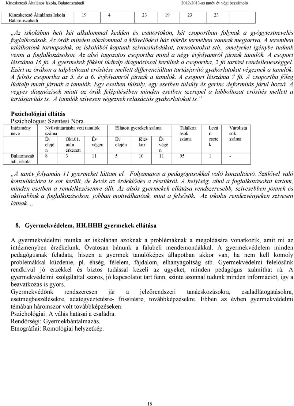 , amelyeket igénybe tudunk venni a foglalkozásokon. Az alsó tagozatos csoportba mind a négy évfolyamról járnak tanulók. A csoport létszáma 16 fő.