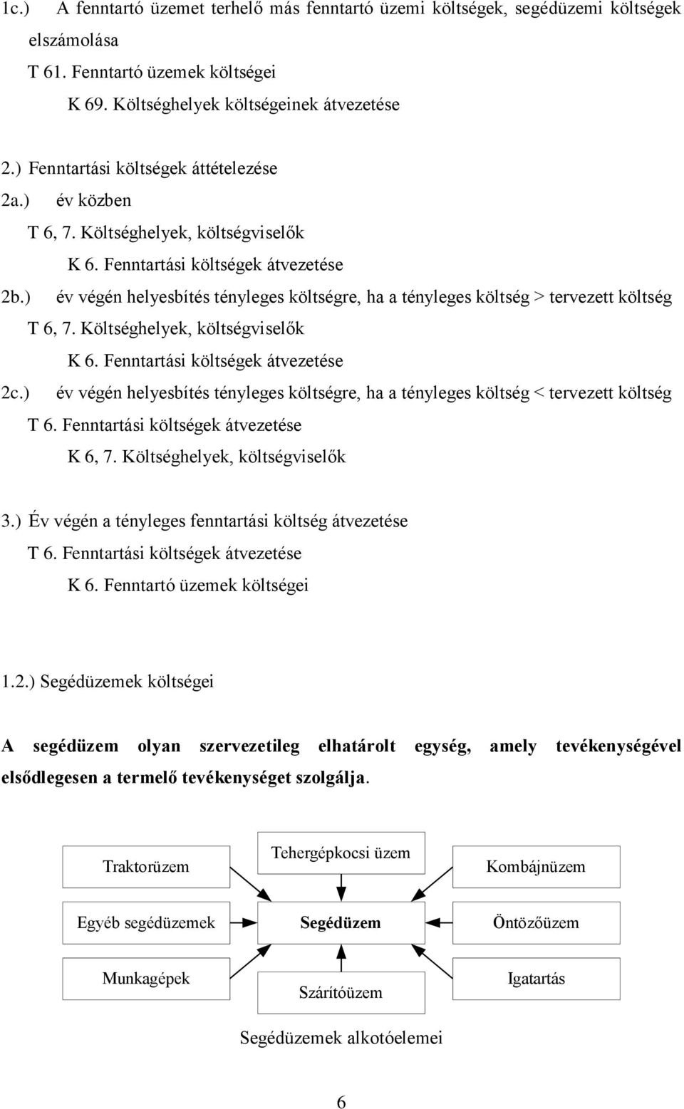 ) év végén helyesbítés tényleges költségre, ha a tényleges költség > tervezett költség T 6, 7. Költséghelyek, költségviselők K 6. Fenntartási költségek átvezetése 2c.