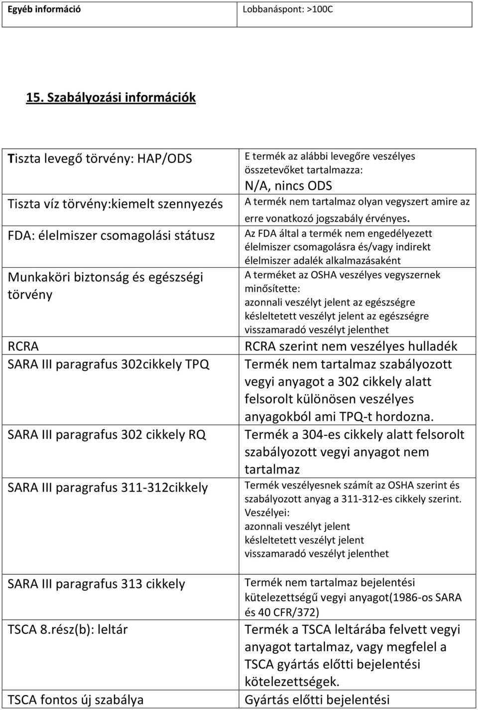 302cikkely TPQ SARA III paragrafus 302 cikkely RQ SARA III paragrafus 311-312cikkely SARA III paragrafus 313 cikkely TSCA 8.