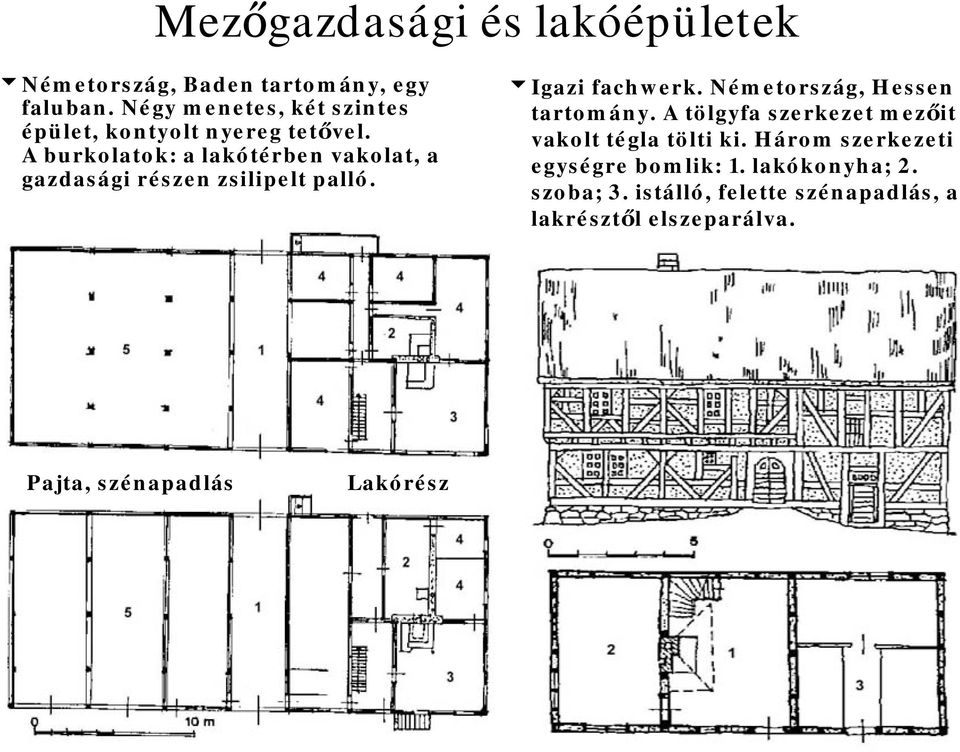 A burkolatok: a lakótérben vakolat, a gazdasági részen zsilipelt palló. 6Igazi fachwerk.