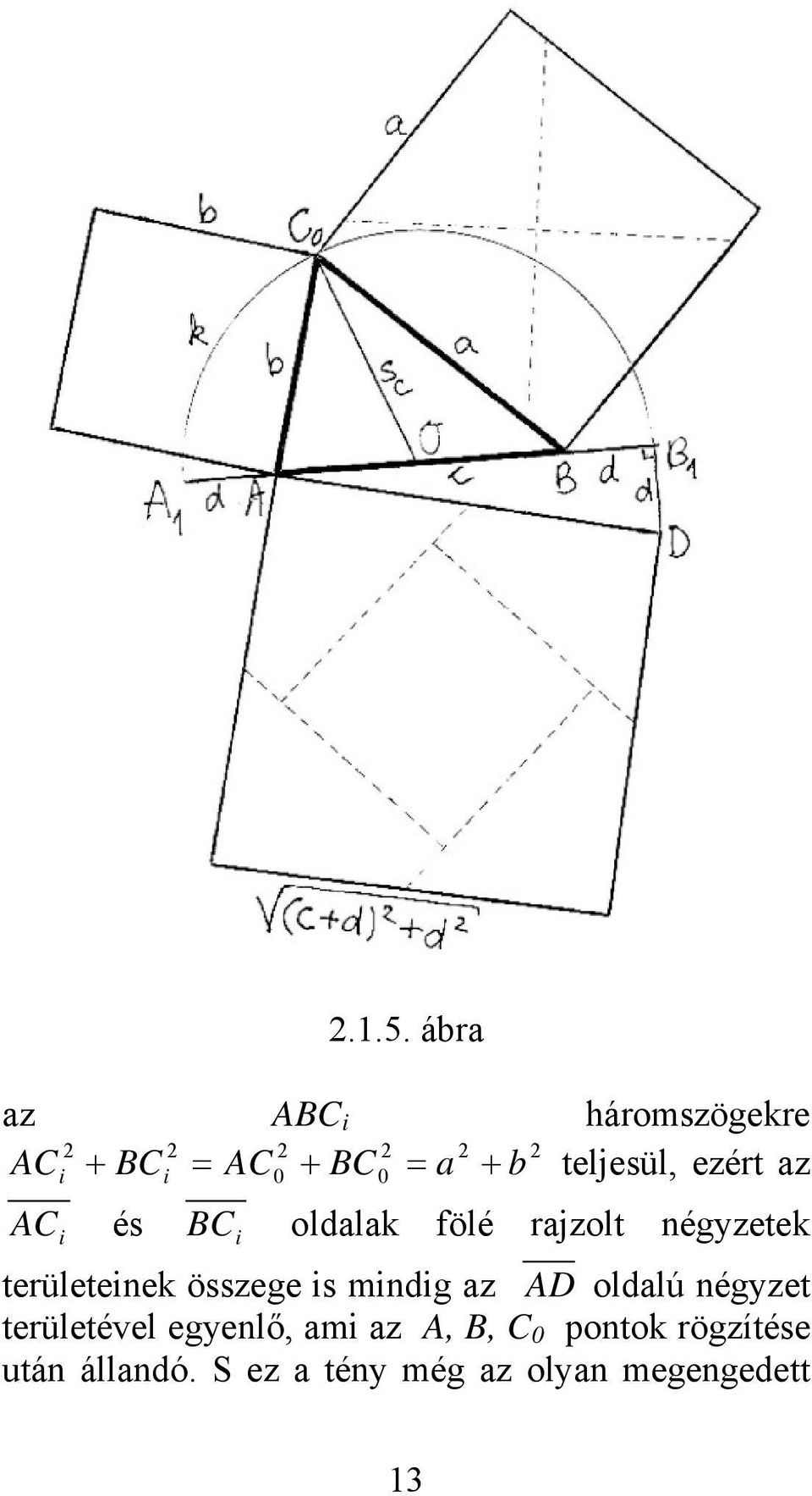 összege is mindig az AD oldalú négyzet területével egyenlő, ami az A,