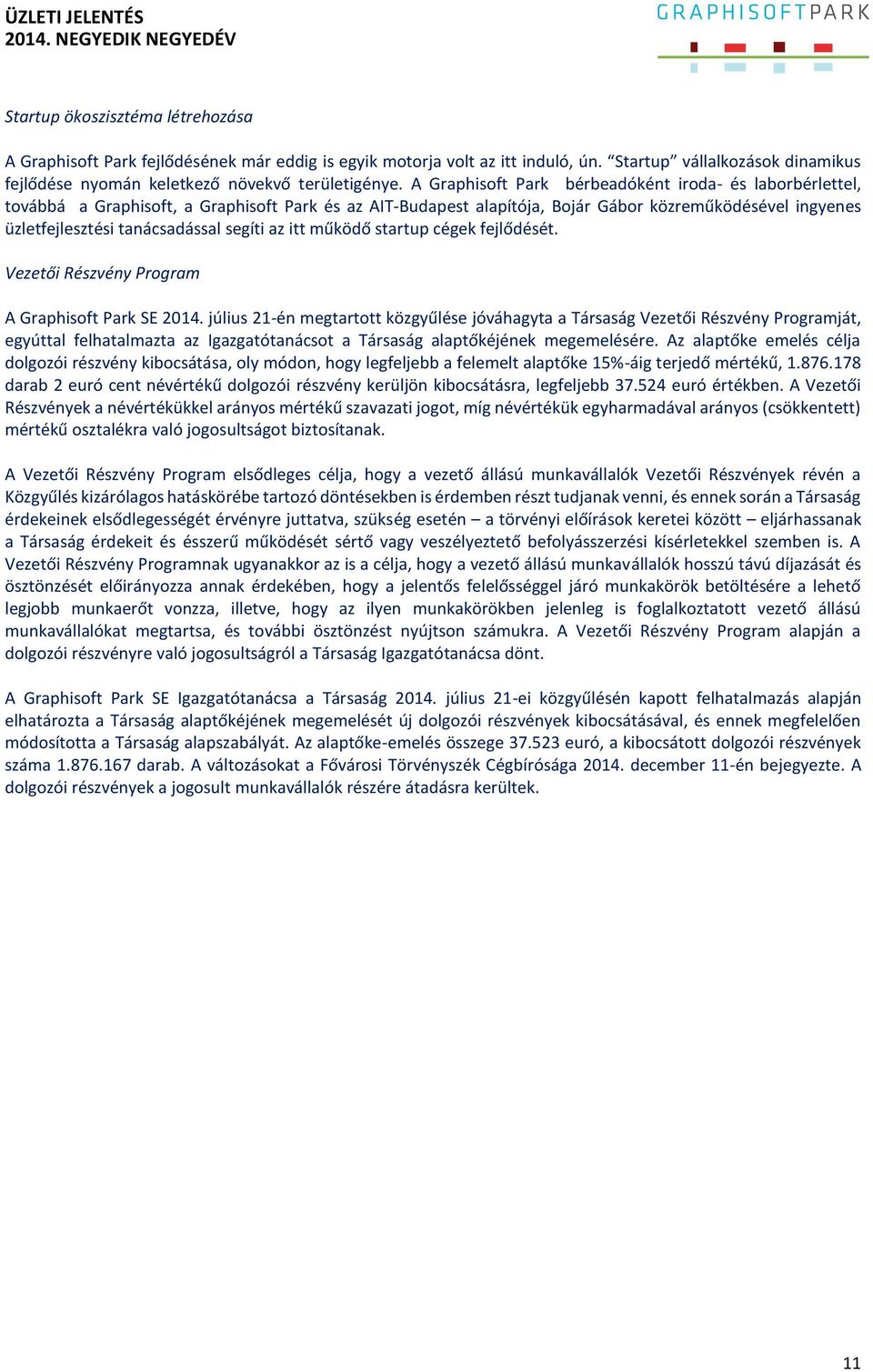 A Graphisoft Park bérbeadóként iroda- és laborbérlettel, továbbá a Graphisoft, a Graphisoft Park és az AIT-Budapest alapítója, Bojár Gábor közreműködésével ingyenes üzletfejlesztési tanácsadással