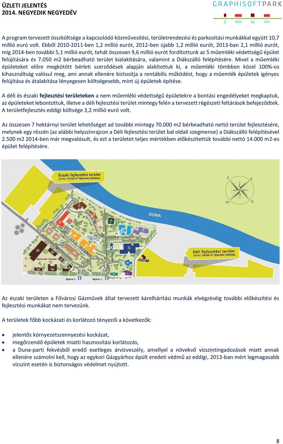 védettségű épület felújítására és 7.050 m2 bérbeadható terület kialakítására, valamint a Diákszálló felépítésére.