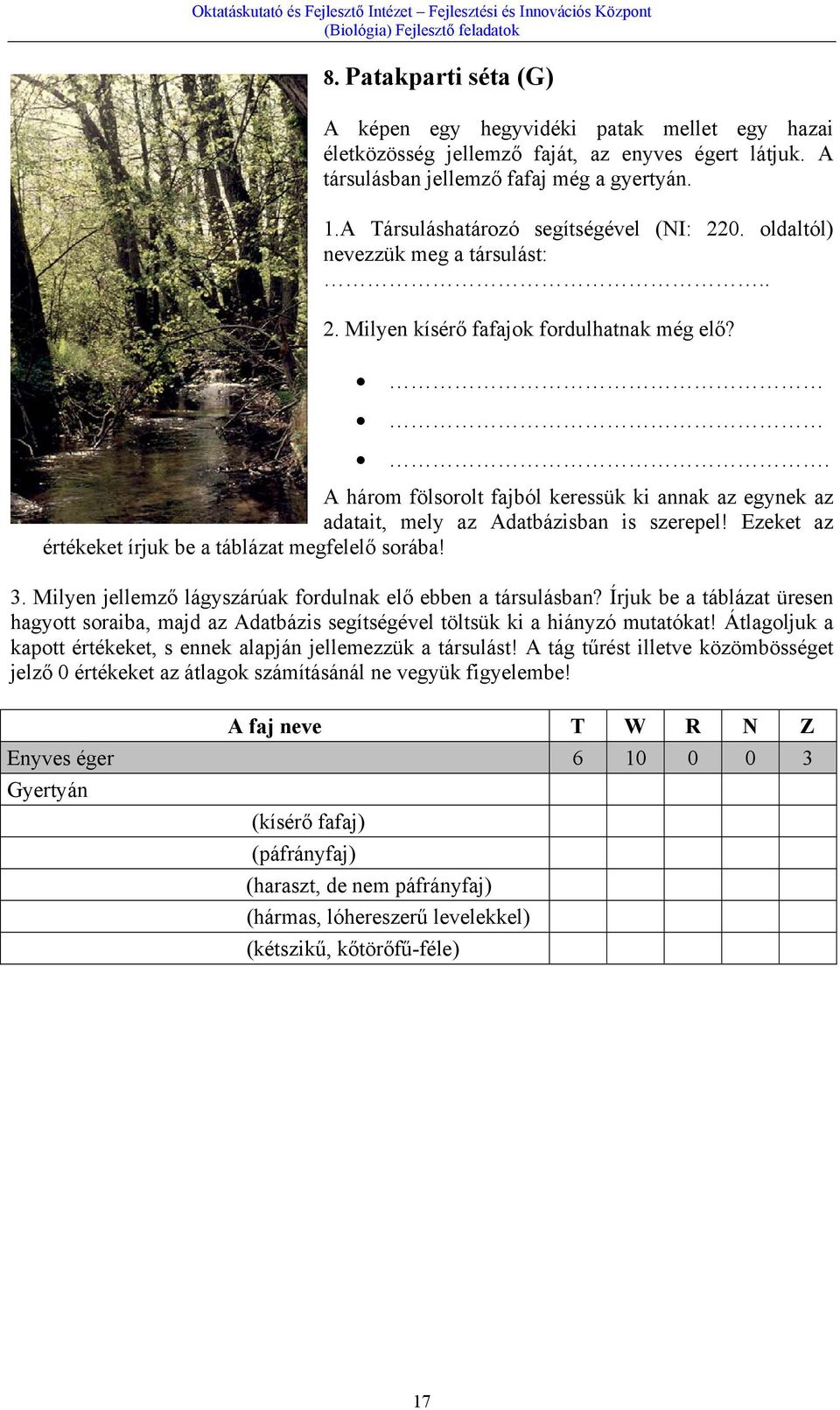 . A három fölsorolt fajból keressük ki annak az egynek az adatait, mely az Adatbázisban is szerepel! Ezeket az értékeket írjuk be a táblázat megfelelő sorába! 3.