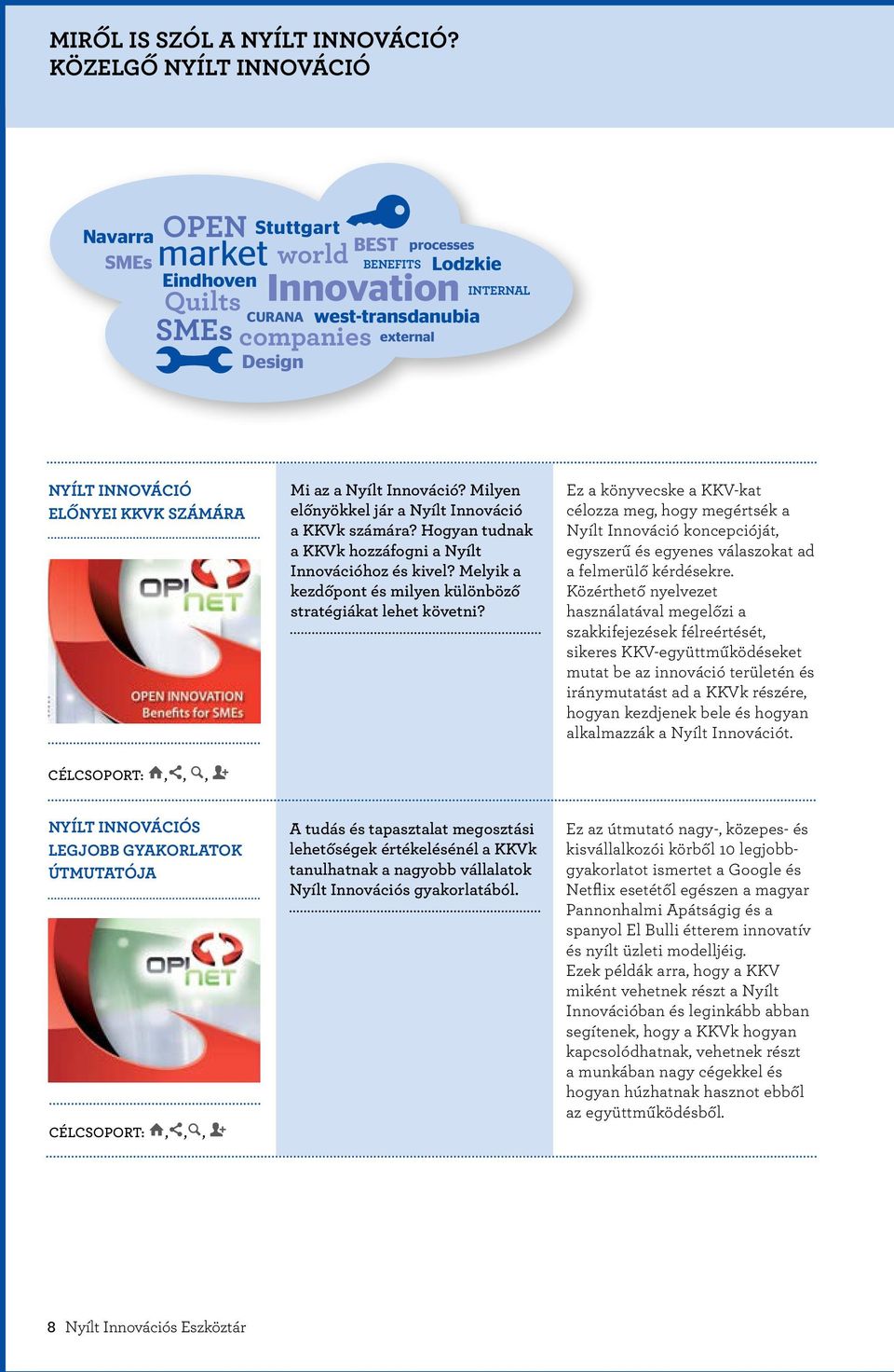innováció előnyei KKVk számára Célcsoport: ï,5, ô, - Mi az a Nyílt Innováció? Milyen előnyökkel jár a Nyílt Innováció a KKVk számára? Hogyan tudnak a KKVk hozzáfogni a Nyílt Innovációhoz és kivel?
