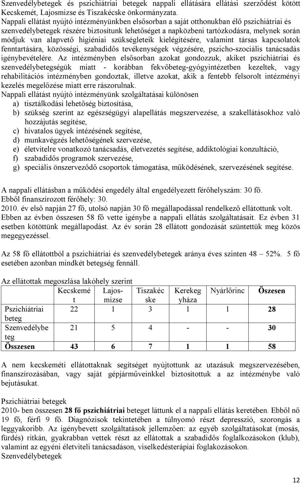 alapvető higiéniai szükségleteik kielégítésére, valamint társas kapcsolatok fenntartására, közösségi, szabadidős tevékenységek végzésére, pszicho-szociális tanácsadás igénybevételére.