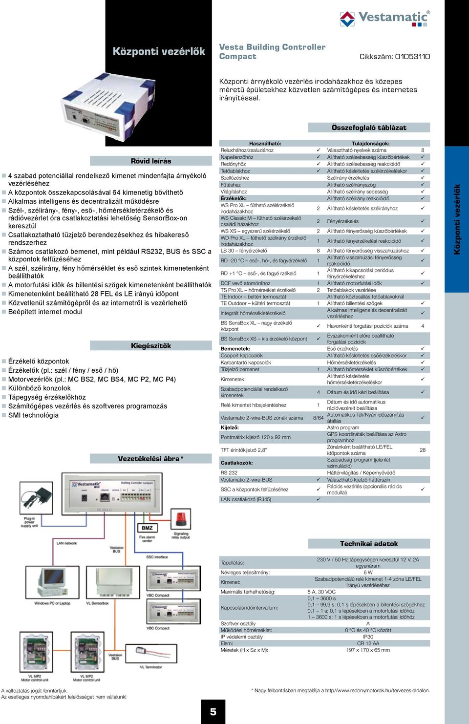 működésre Szél-, szélirány-, fény-, eső-, hőmérsékletérzékelő és rádióvezérlet óra csatlakoztatási lehetőség SensorBox-on keresztl Csatlakoztatható tűzjelző berendezésekhez és hibakereső rendszerhez