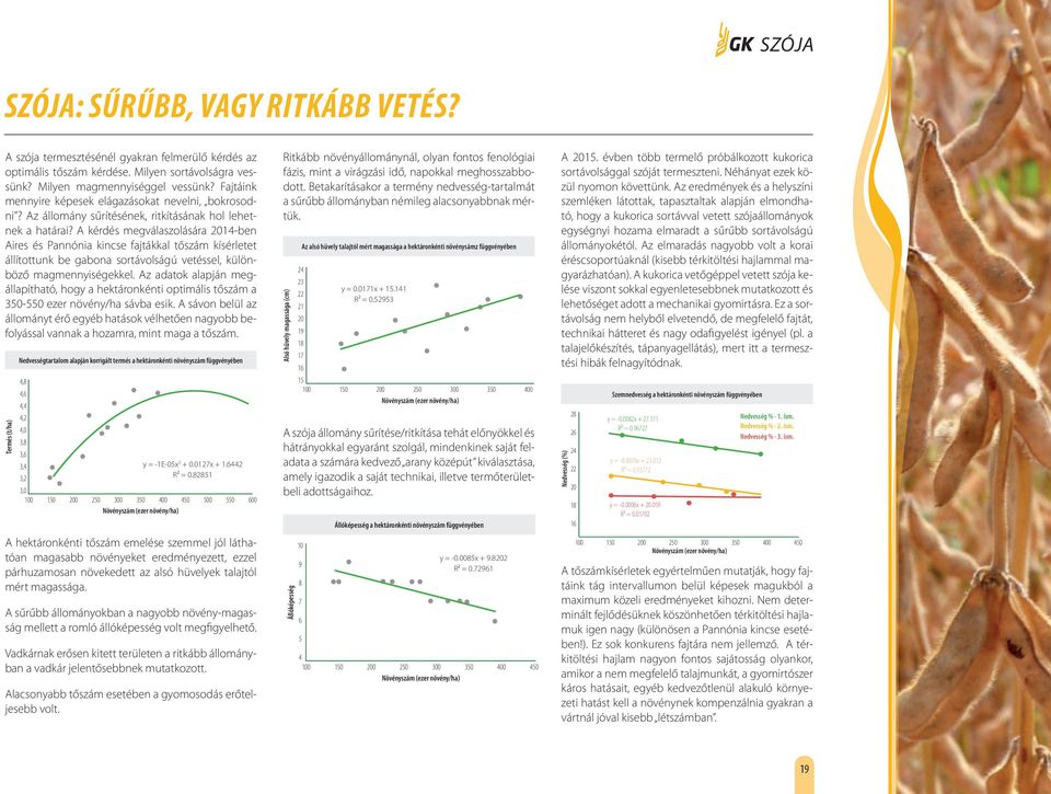 A kérdés megválaszolására 2014-ben Aires és Pannónia kincse fajtákkal tőszám kísérletet állítottunk be gabona sortávolságú vetéssel, különböző magmennyiségekkel.