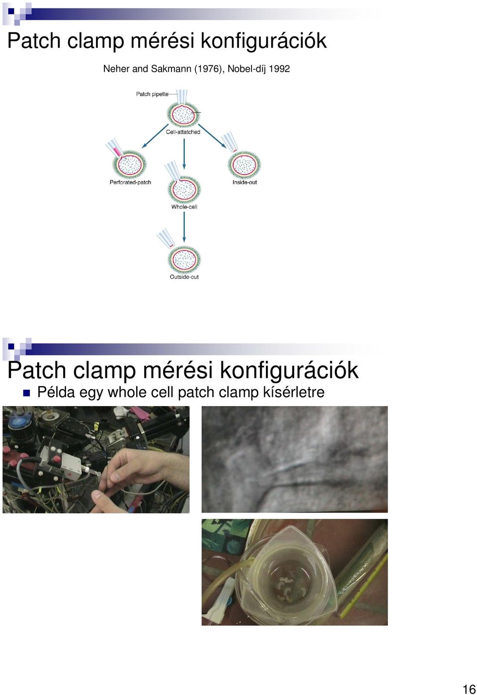 Patch clamp mérési konfigurációk Példa