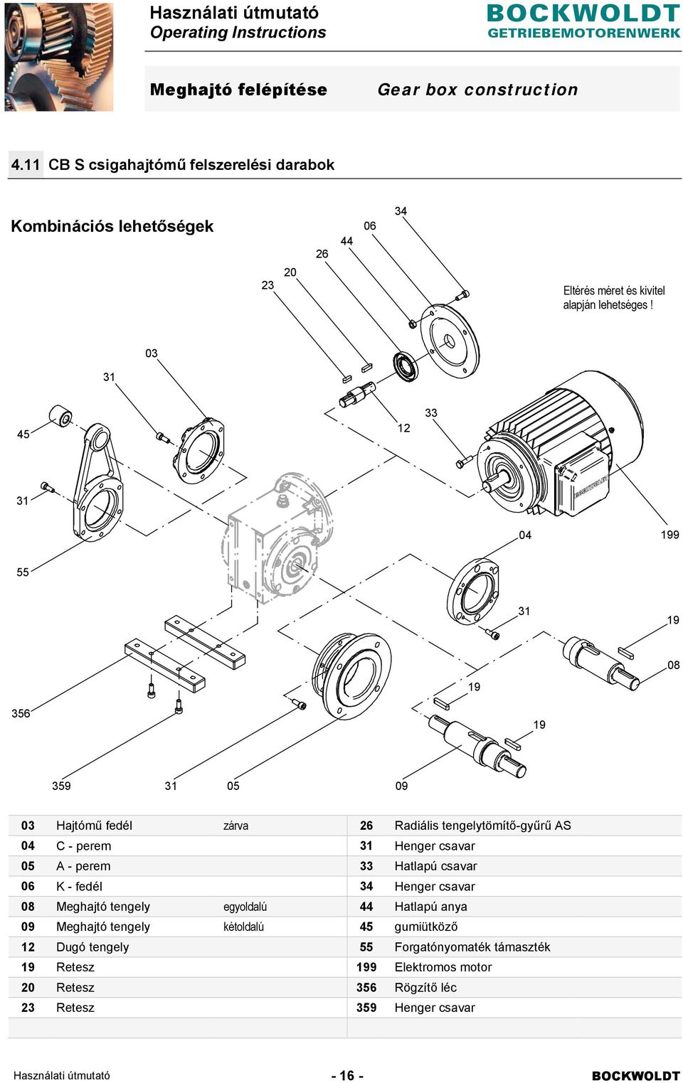 03 31 45 12 33 31 04 199 55 31 19 08 19 356 19 359 31 05 09 03 Hajtómű fedél zárva 26 Radiális tengelytömítő-gyűrű AS 04 C - perem 31 Henger csavar 05 A -