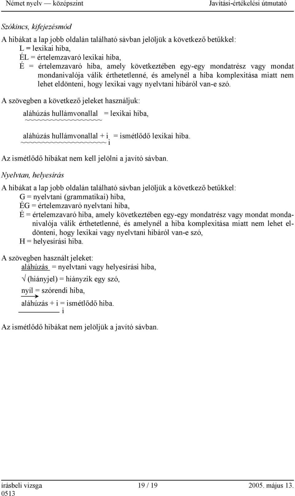 A szövegben a következő jeleket használjuk: aláhúzás hullámvonallal = lexikai hiba, ~~~~~~~~~~~~~~~~~~ aláhúzás hullámvonallal + i = ismétlődő lexikai hiba.