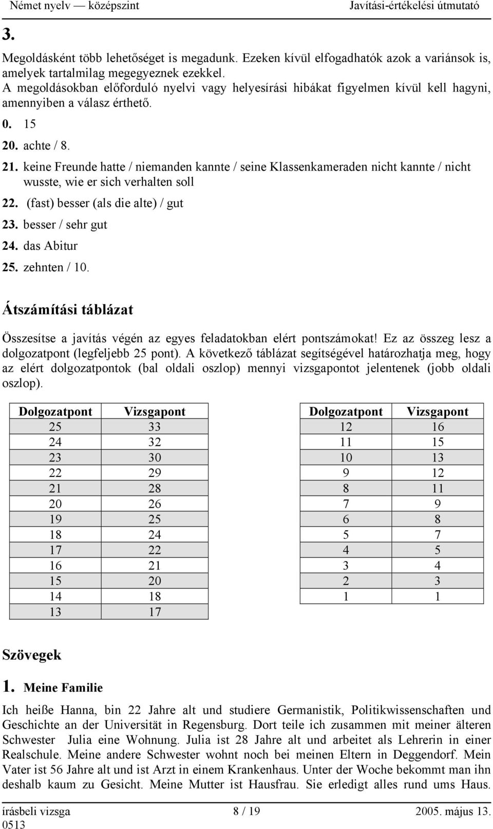 keine Freunde hatte / niemanden kannte / seine Klassenkameraden nicht kannte / nicht wusste, wie er sich verhalten soll 22. (fast) besser (als die alte) / gut 23. besser / sehr gut 24. das Abitur 25.