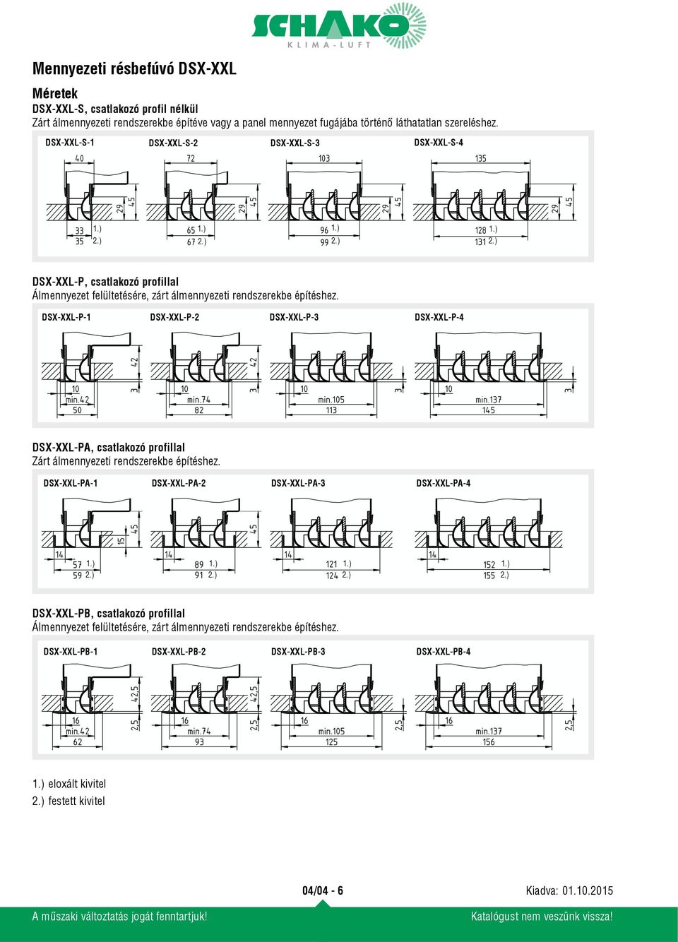 DSX-XXL-P-1 DSX-XXL-P-2 DSX-XXL-P-3 DSX-XXL-P-4 DSX-XXL-PA, csatlakozó profillal Zárt álmennyezeti rendszerekbe építéshez. DSX-XXL-PA-1 DSX-XXL-PA-2 DSX-XXL-PA-3 DSX-XXL-PA-4 1.) 2.) 1.