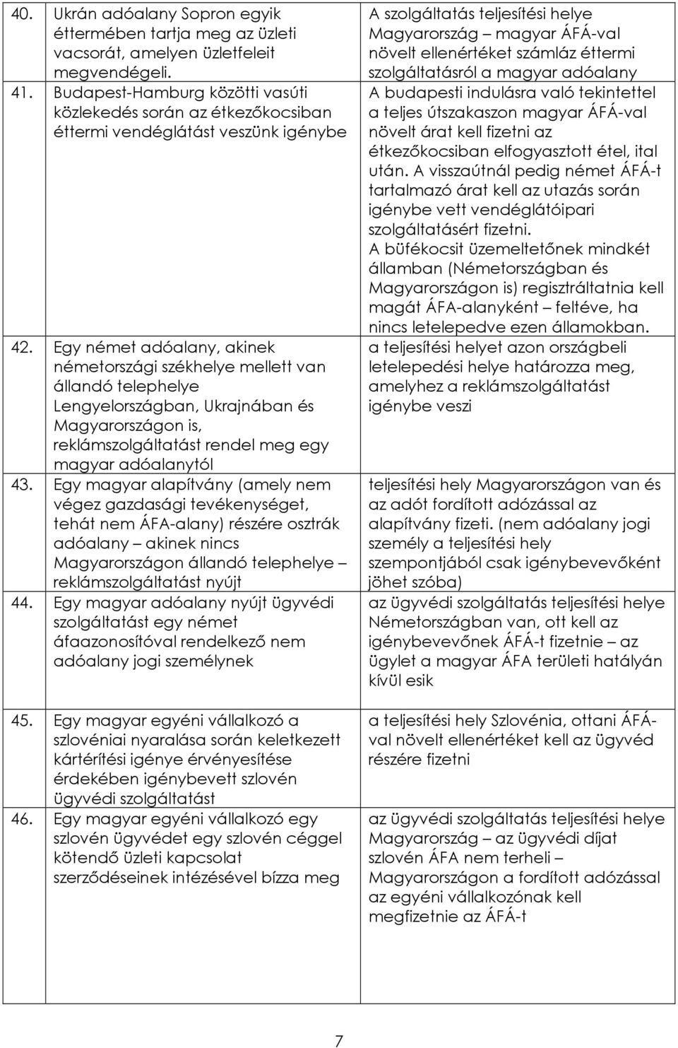 Egy német adóalany, akinek németországi székhelye mellett van állandó telephelye Lengyelországban, Ukrajnában és Magyarországon is, reklámszolgáltatást rendel meg egy magyar adóalanytól 43.