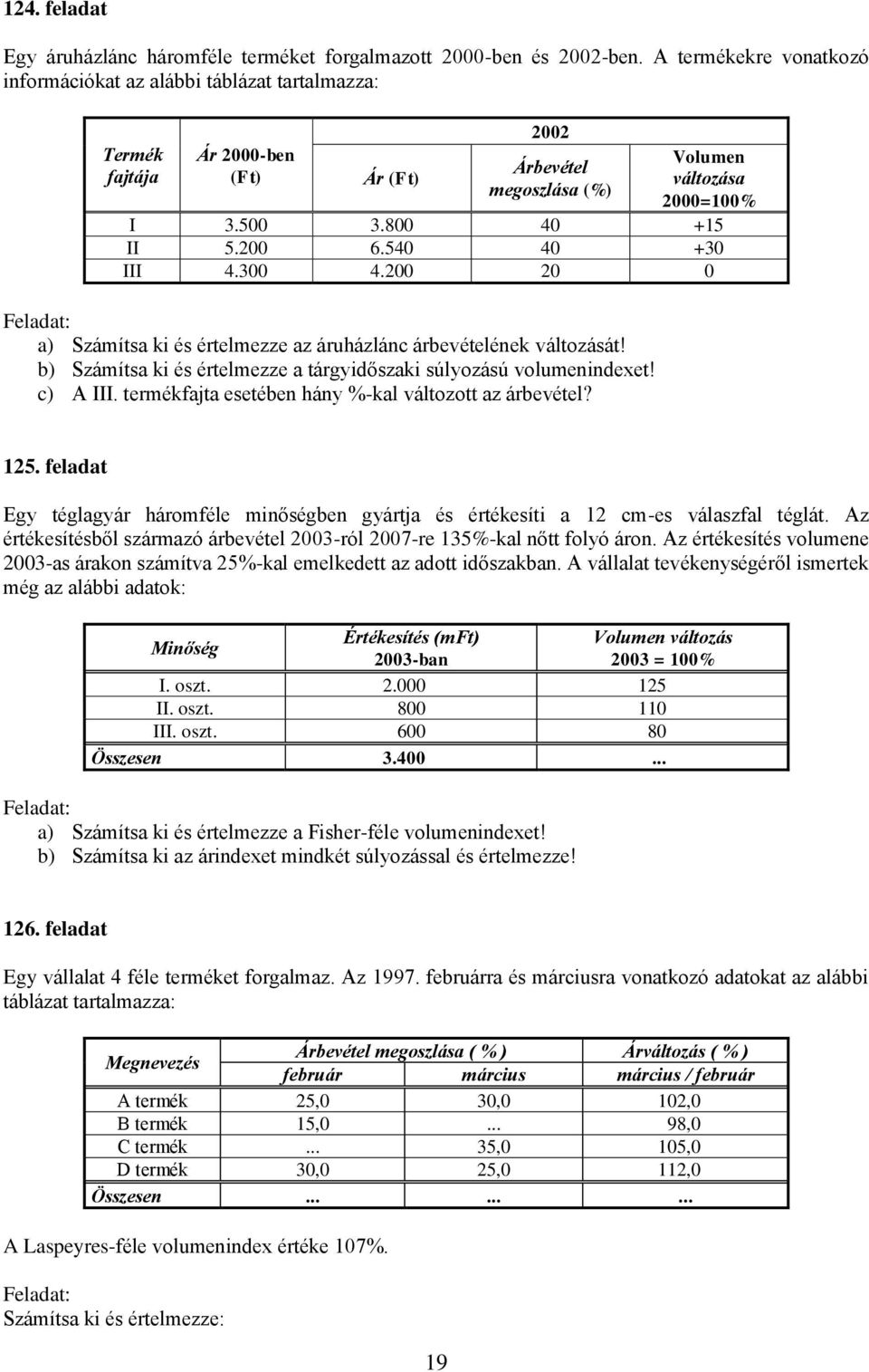 540 40 +30 III 4.300 4.200 20 0 a) Számítsa ki és értelmezze az áruházlánc árbevételének változását! b) Számítsa ki és értelmezze a tárgyidőszaki súlyozású volumenindexet! c) A III.