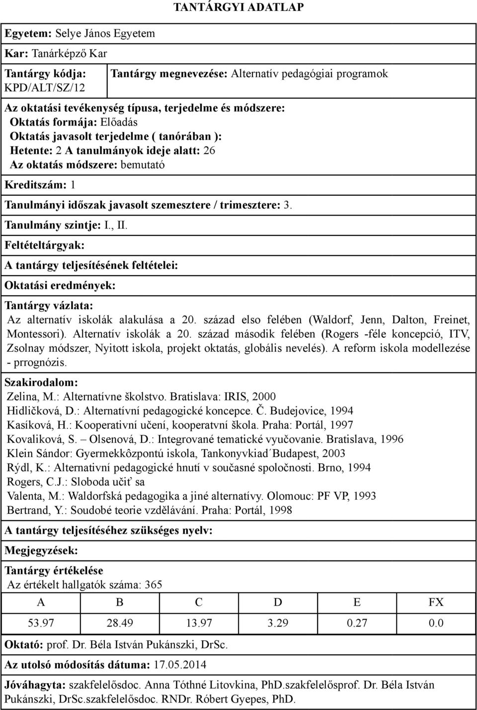 század második felében (Rogers -féle koncepció, ITV, Zsolnay módszer, Nyitott iskola, projekt oktatás, globális nevelés). A reform iskola modellezése - prrognózis. Zelina, M.: Alternatívne školstvo.