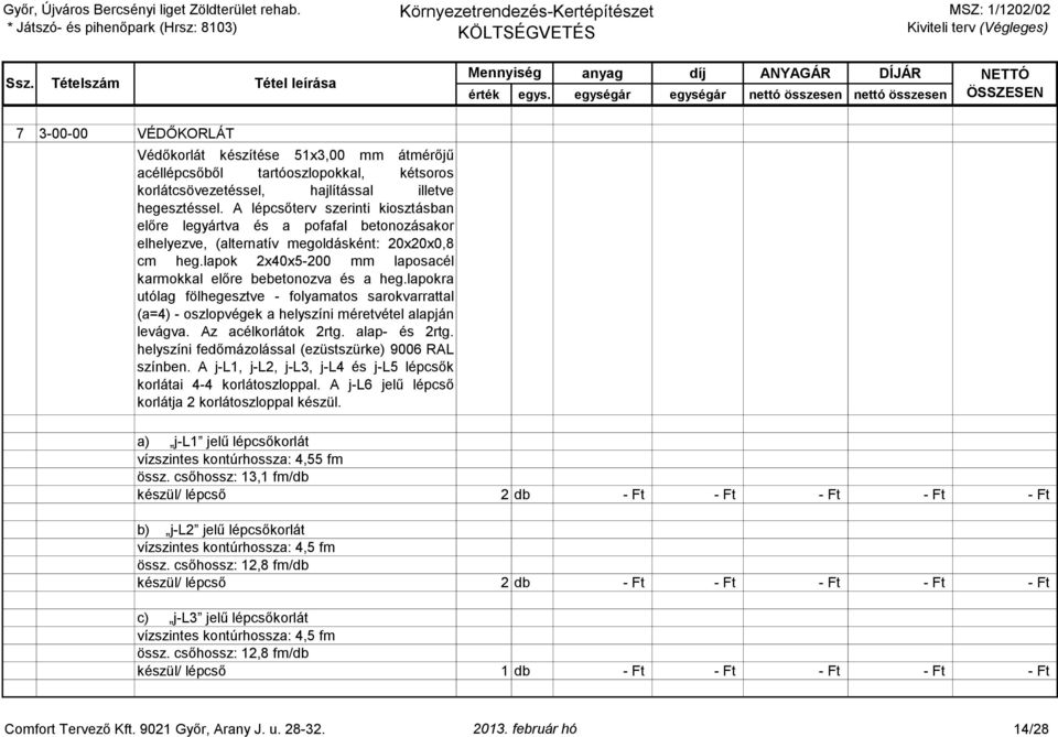 lapokra utólag fölhegesztve - folyamatos sarokvarrattal (a=4) - oszlopvégek a helyszíni méretvétel alapján levágva. Az acélkorlátok 2rtg. alap- és 2rtg.