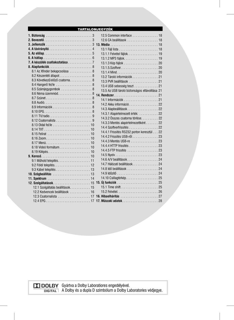 A hátlap............................. 6 13.1.2 MP3 fájlok.................... 19 7. A készülék csatlakoztatása.............. 7 13.1.3 Kép fájlok.................... 20 8. Alapfunkciók......................... 8 13.