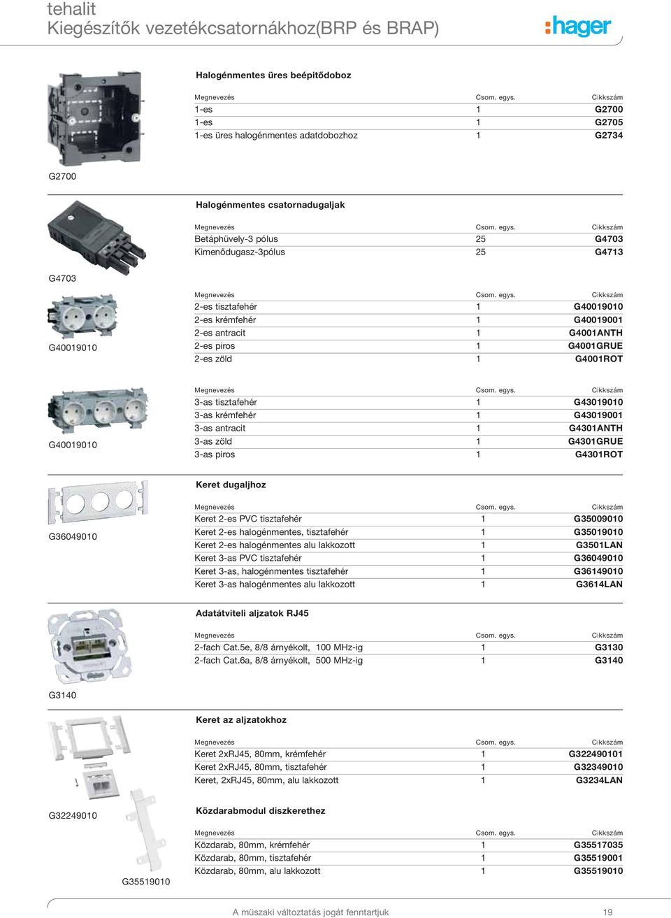 G40019010 3-as tisztafehér 1 G43019010 3-as krémfehér 1 G43019001 3-as antracit 1 G4301ANTH 3-as zöld 1 G4301GRUE 3-as piros 1 G4301ROT Keret dugaljhoz G36049010 Keret 2-es PVC tisztafehér 1