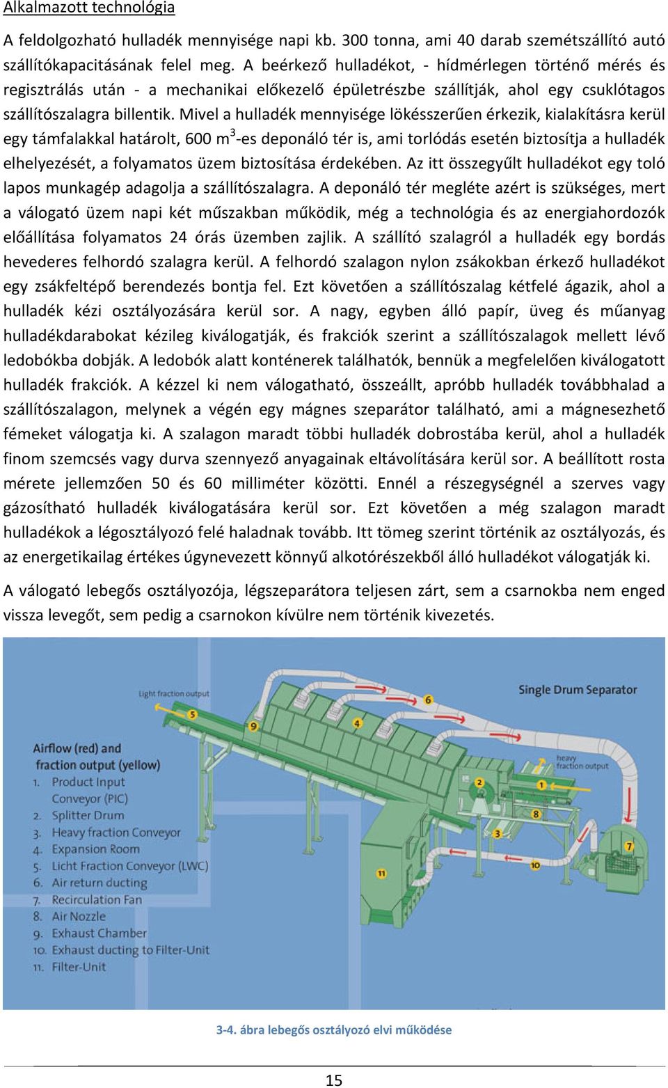 Mivel a hulladék mennyisége lökésszerűen érkezik, kialakításra kerül egy támfalakkal határolt, 600 m 3 es deponáló tér is, ami torlódás esetén biztosítja a hulladék elhelyezését, a folyamatos üzem