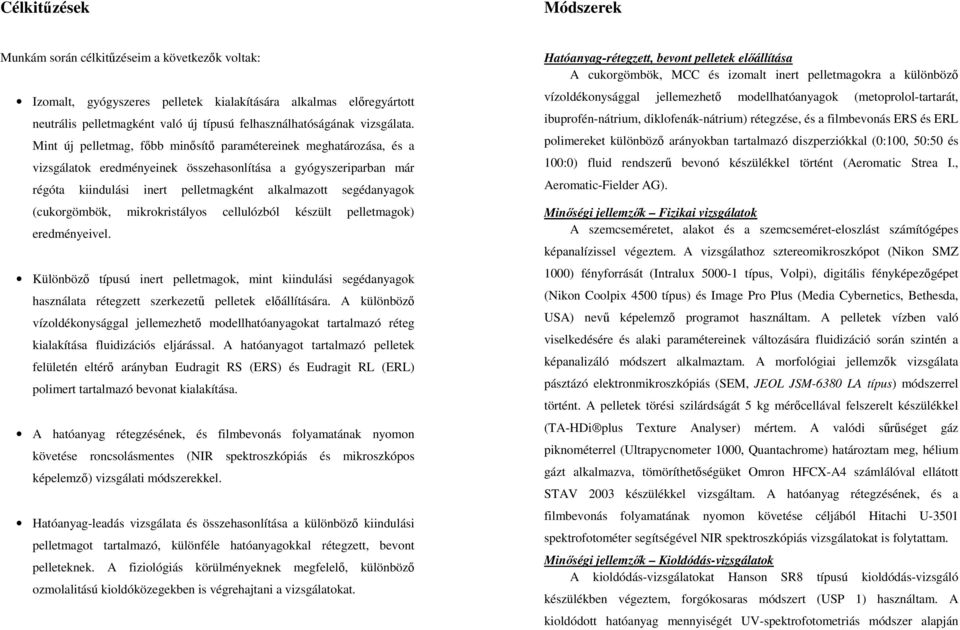 Mint új pelletmag, főbb minősítő paramétereinek meghatározása, és a vizsgálatok eredményeinek összehasonlítása a gyógyszeriparban már régóta kiindulási inert pelletmagként alkalmazott segédanyagok