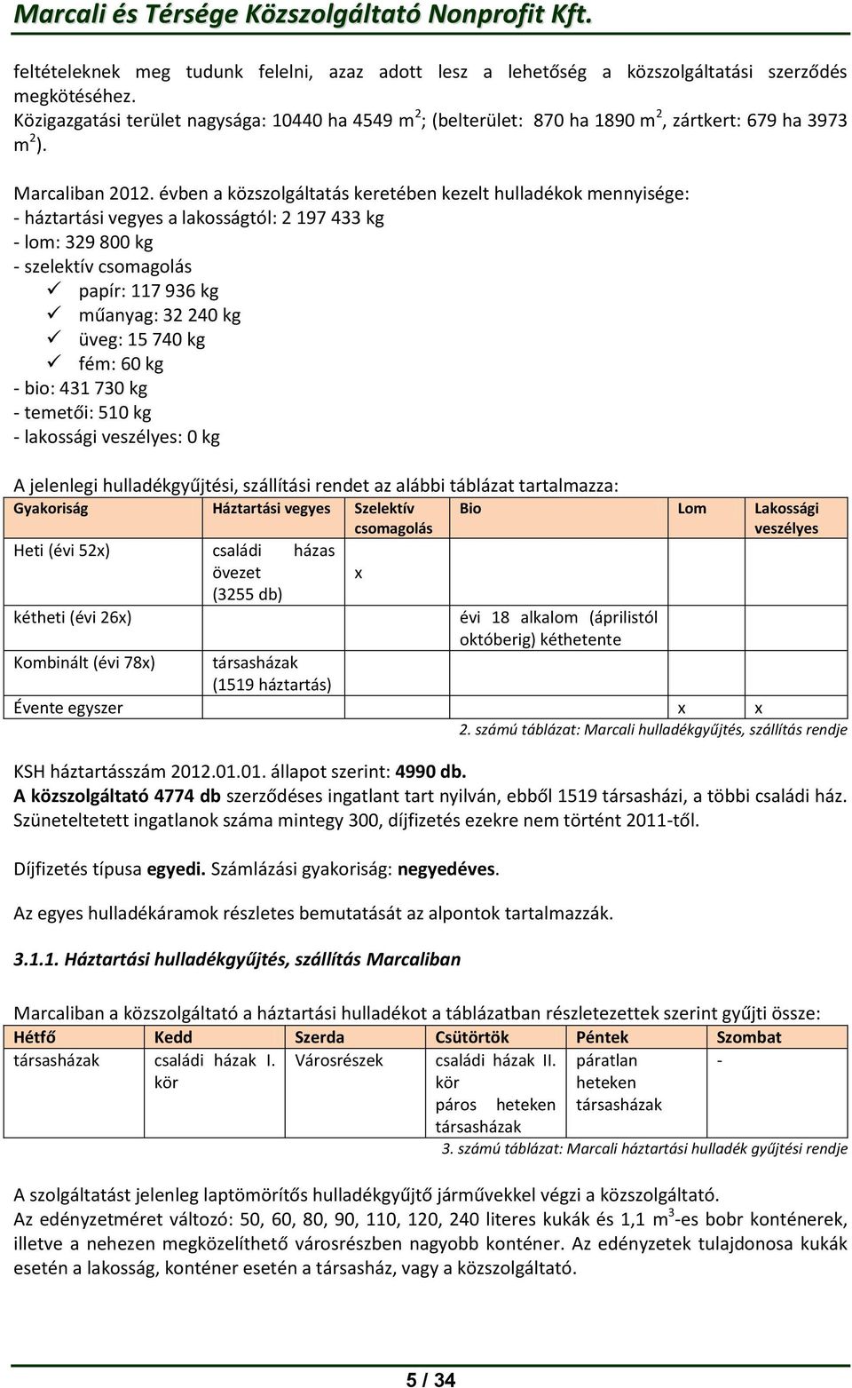 évben a közszolgáltatás keretében kezelt hulladékok mennyisége: - háztartási vegyes a lakosságtól: 2 197 433 kg - lom: 329 800 kg - szelektív csomagolás papír: 117 936 kg műanyag: 32 240 kg üveg: 15