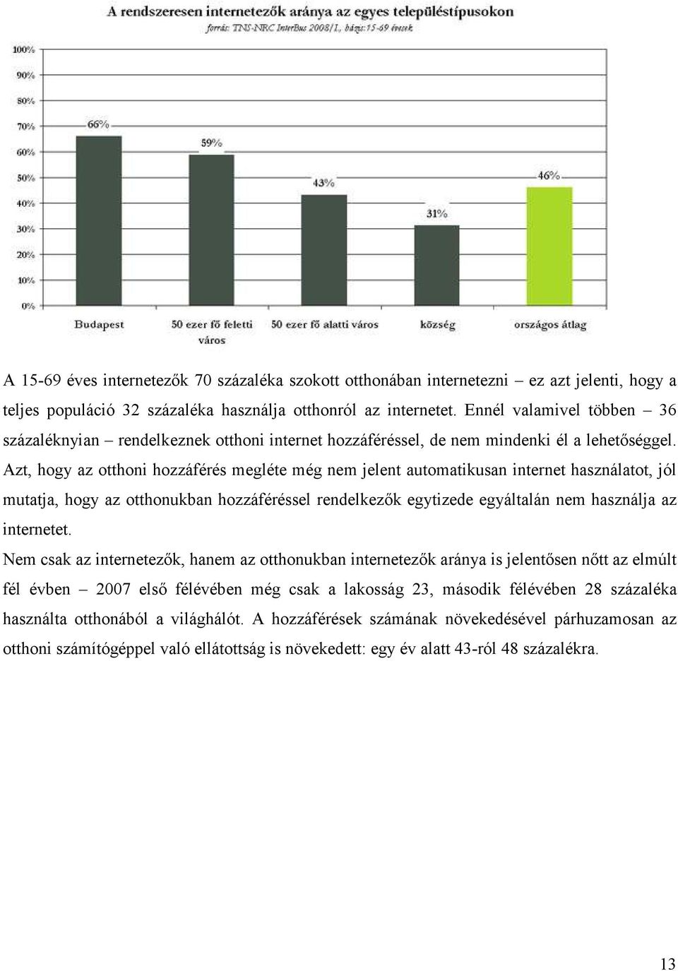 Azt, hogy az otthoni hozzáférés megléte még nem jelent automatikusan internet használatot, jól mutatja, hogy az otthonukban hozzáféréssel rendelkezık egytizede egyáltalán nem használja az internetet.