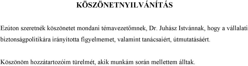 Juhász Istvánnak, hogy a vállalati biztonságpolitikára