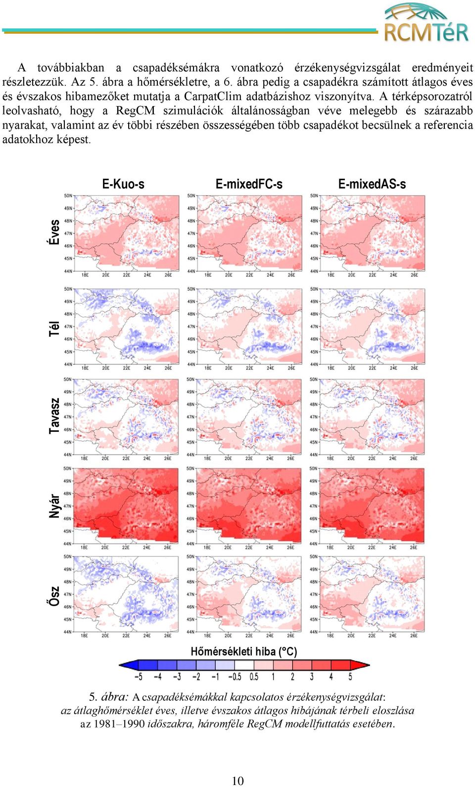 A térképsorozatról leolvasható, hogy a RegCM szimulációk általánosságban véve melegebb és szárazabb nyarakat, valamint az év többi részében összességében több csapadékot becsülnek a
