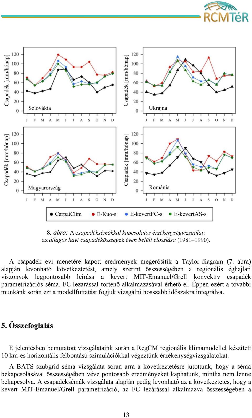ábra) alapján levonható következtetést, amely szerint összességében a regionális éghajlati viszonyok legpontosabb leírása a kevert MIT-Emanuel/Grell konvektív csapadék parametrizációs séma, FC