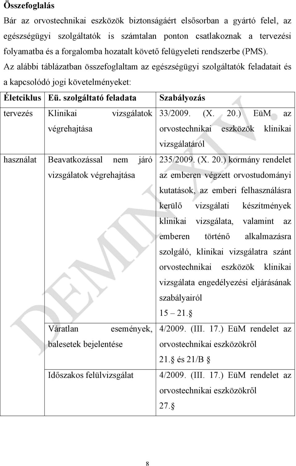 szolgáltató feladata Szabályozás tervezés Klinikai vizsgálatok 33/2009. (X. 20.