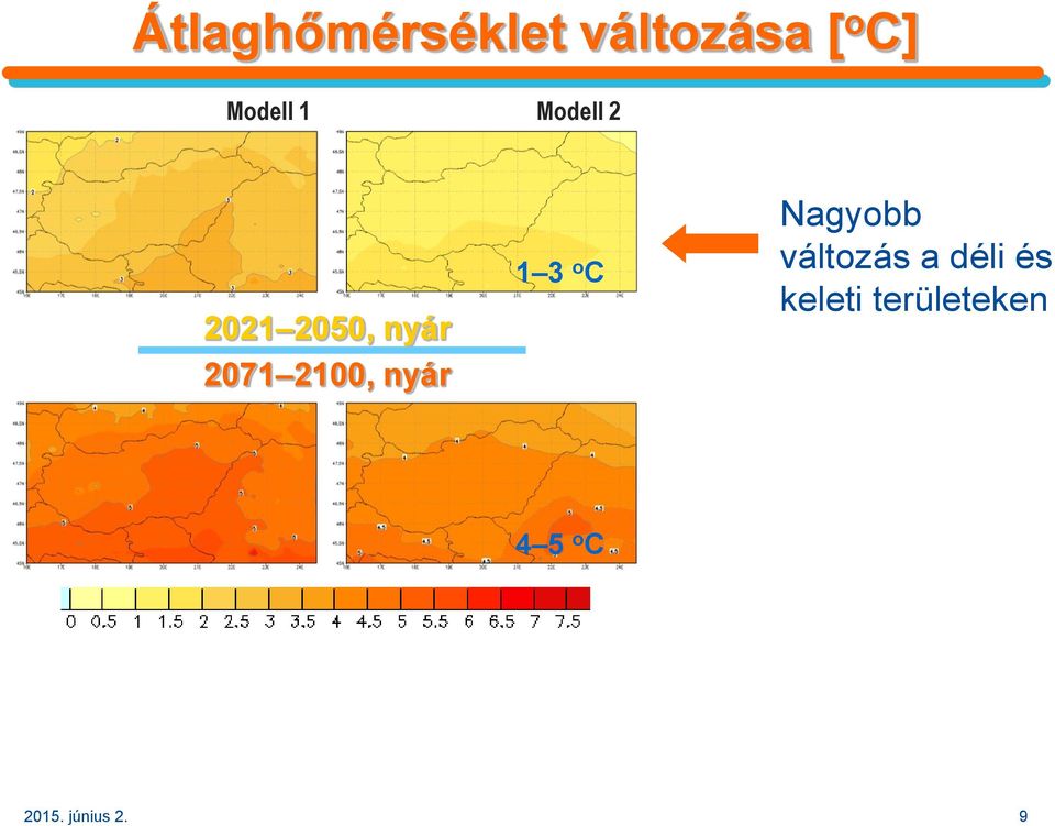 nyár 1 3 o C Nagyobb változás a déli és