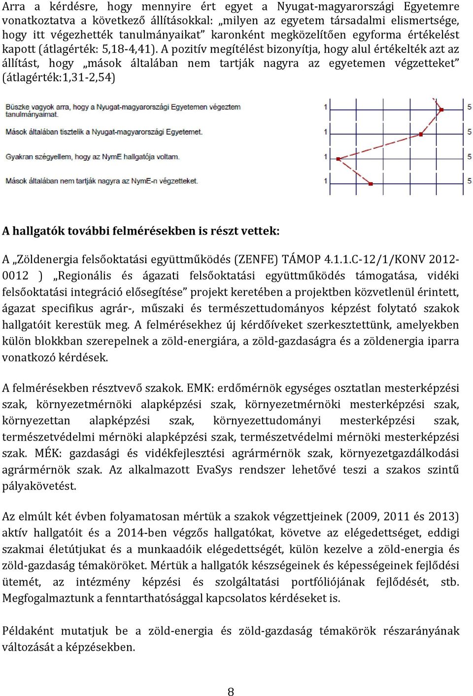 A pozitív megítélést bizonyítja, hogy alul értékelték azt az állítást, hogy mások általában nem tartják nagyra az egyetemen végzetteket (átlagérték:1,31-2,54) A hallgatók további felmérésekben is