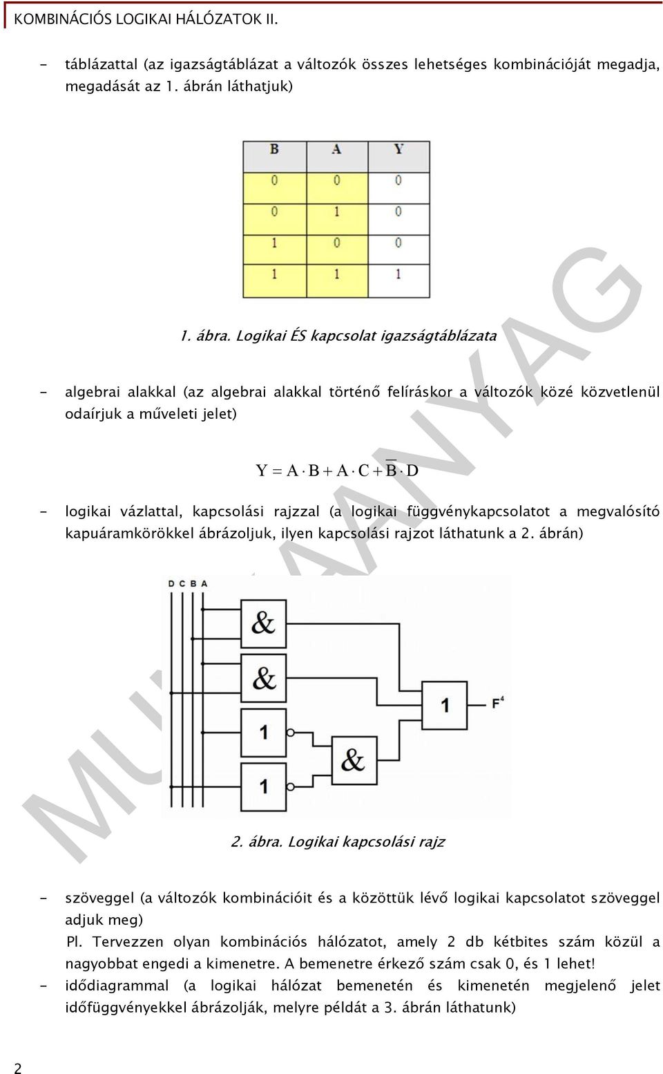 rajzzal (a logikai függvénykapcsolatot a megvalósító kapuáramkörökkel ábrázoljuk, ilyen kapcsolási rajzot láthatunk a 2. ábrán) 2. ábra.