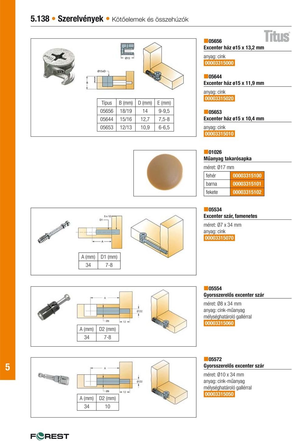 fekete 0000331102 034 Excenter szár, famenetes méret: Ø7 x 34 mm 0000331070 A (mm) D1 (mm) 34 7-8 A (mm) D2 (mm) 34 7-8 04 Gyorsszerelős excenter szár méret: Ø8 x