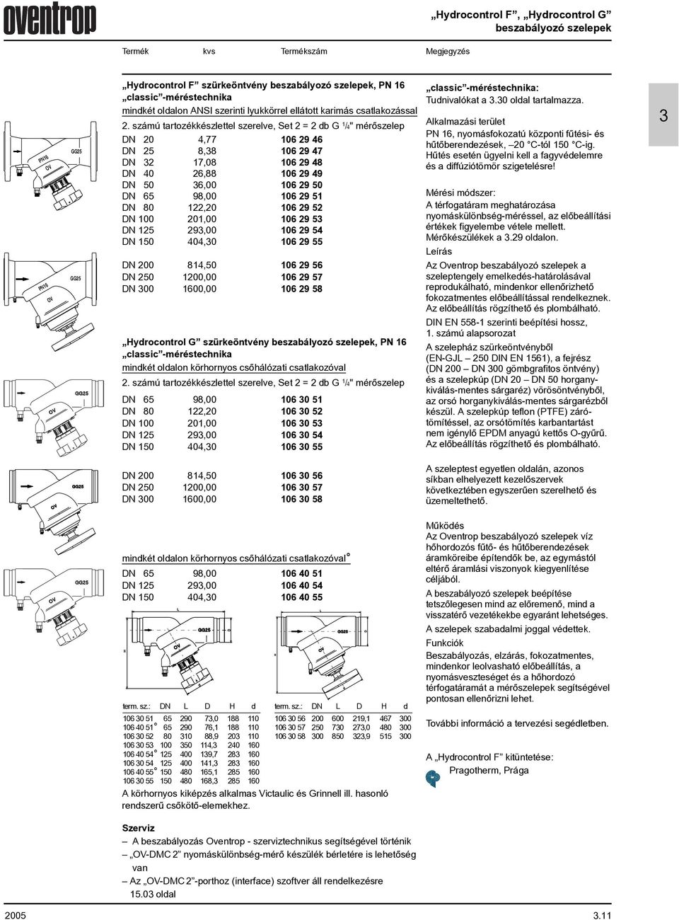 számú tartozékkészlettel szerelve, Set 2 = 2 db G /4" mérõszelep DN 2 4,77 6 29 46 DN 25 8,8 6 29 47 DN 2 7,8 6 29 48 DN 4 26,88 6 29 49 DN 5 6, 6 29 5 DN 65 98, 6 29 5 DN 8 22,2 6 29 52 DN 2, 6 29 5