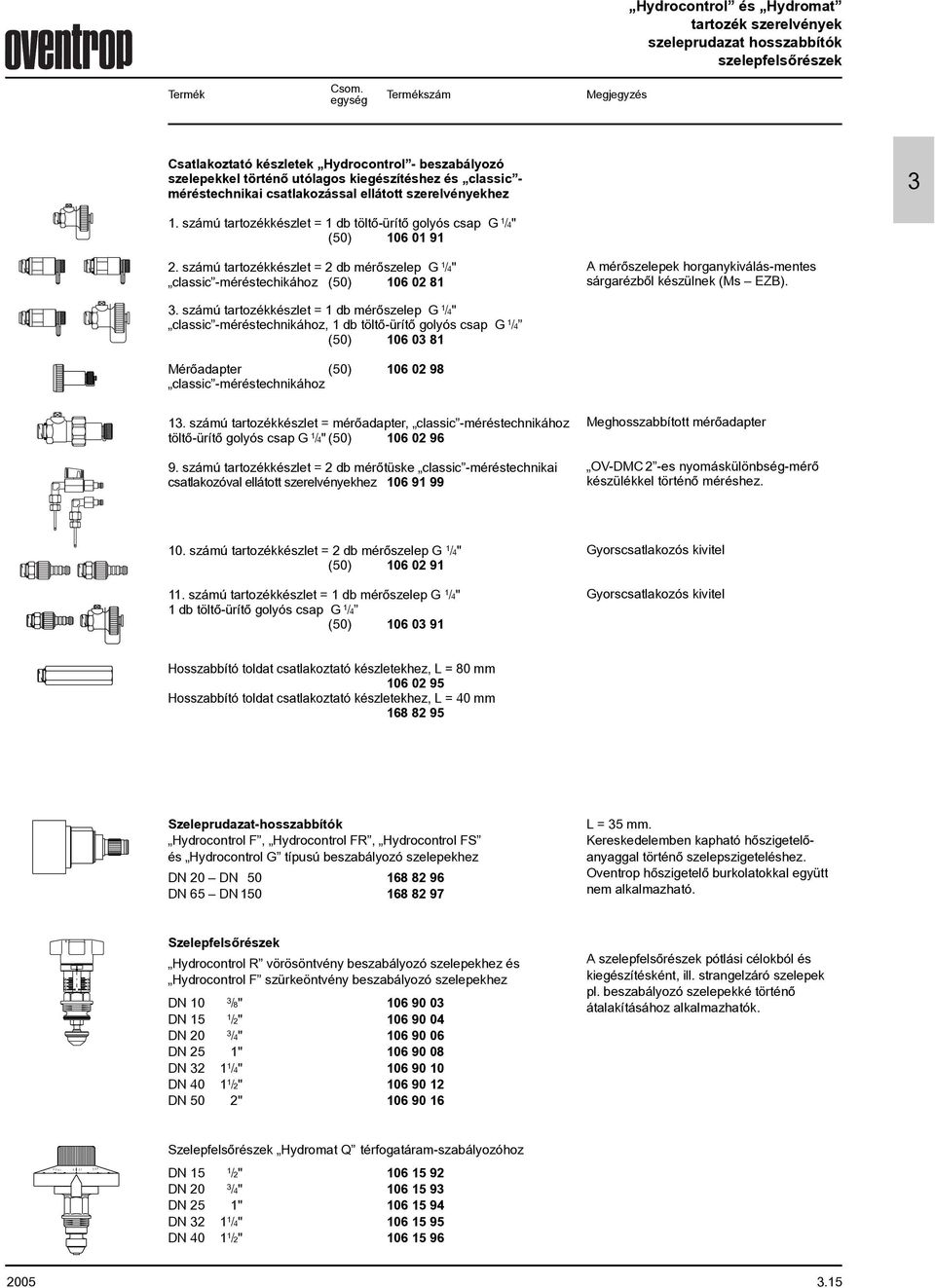 számú tartozékkészlet = db töltõ-ürítõ golyós csap G /4" (5) 6 9 2.