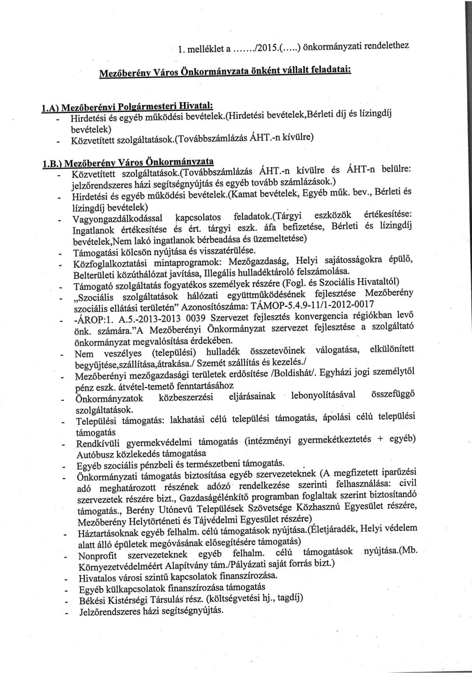 (továbbszámlázás AHT. -n kívülre és AHT-n belülre: jelzőrendszeres házi segítségnyújtás ás egyéb tovább számlázások.) - Hirdetési ás egyéb működési bevé