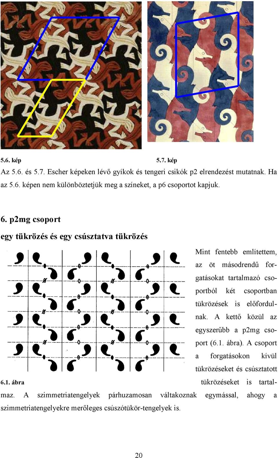 is előfordulnak. A kettő közül az egyszerűbb a p2mg csoport (6.1. ábra). A csoport a forgatásokon kívül tükrözéseket és csúsztatott 6.1. ábra tükrözéseket is tartalmaz.