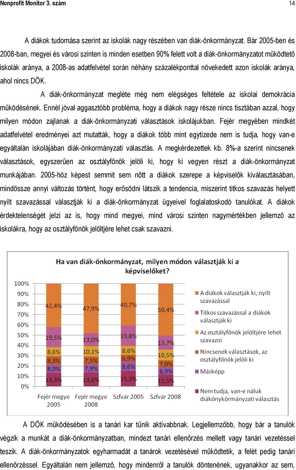 azon iskolák aránya, ahol nincs DÖK. A diák-önkormányzat megléte még nem elégséges feltétele az iskolai demokrácia működésének.