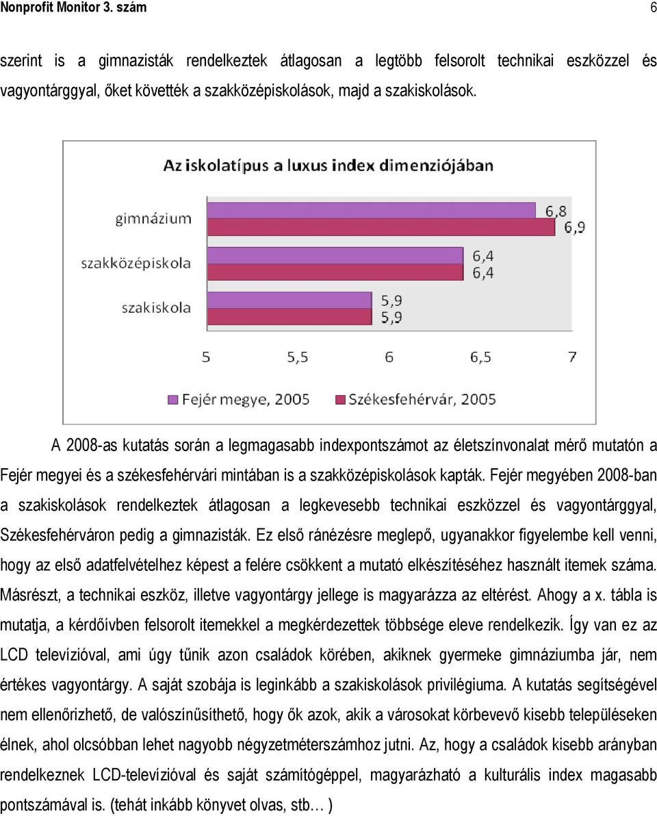 Fejér megyében 2008-ban a szakiskolások rendelkeztek átlagosan a legkevesebb technikai eszközzel és vagyontárggyal, Székesfehérváron pedig a gimnazisták.