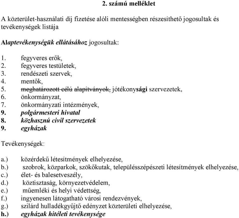 közhasznú civil szervezetek 9. egyházak Tevékenységek: a.) b.) c.) d.) e.) f.) g.) h.