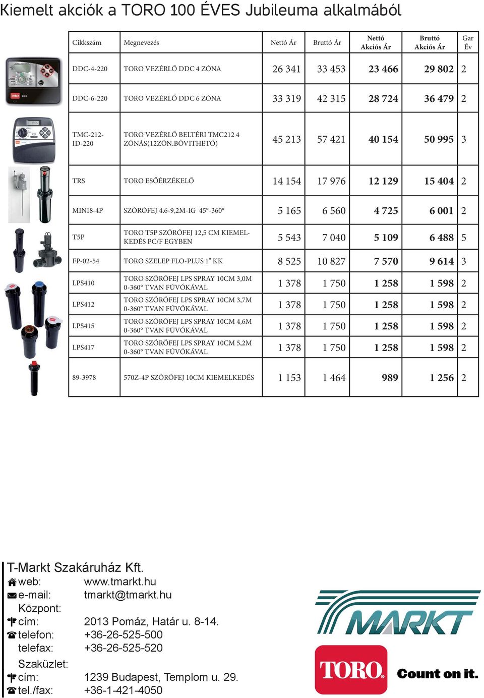 BŐVITHETŐ) 45 213 57 421 40 154 50 995 3 TRS TORO ESŐÉRZÉKELŐ 14 154 17 976 12 129 15 404 2 MINI8-4P SZÓRÓFEJ 4.