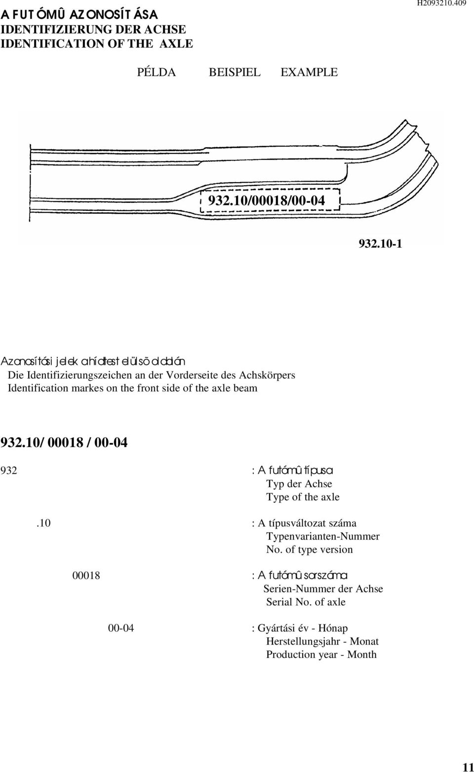 front side of the axle beam 93.0/ 0008 / 00-0 93 : A futómû típusa Typ der Achse Type of the axle.