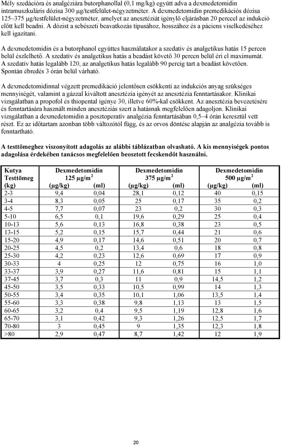 A dózist a sebészeti beavatkozás típusához, hosszához és a páciens viselkedéséhez kell igazítani.