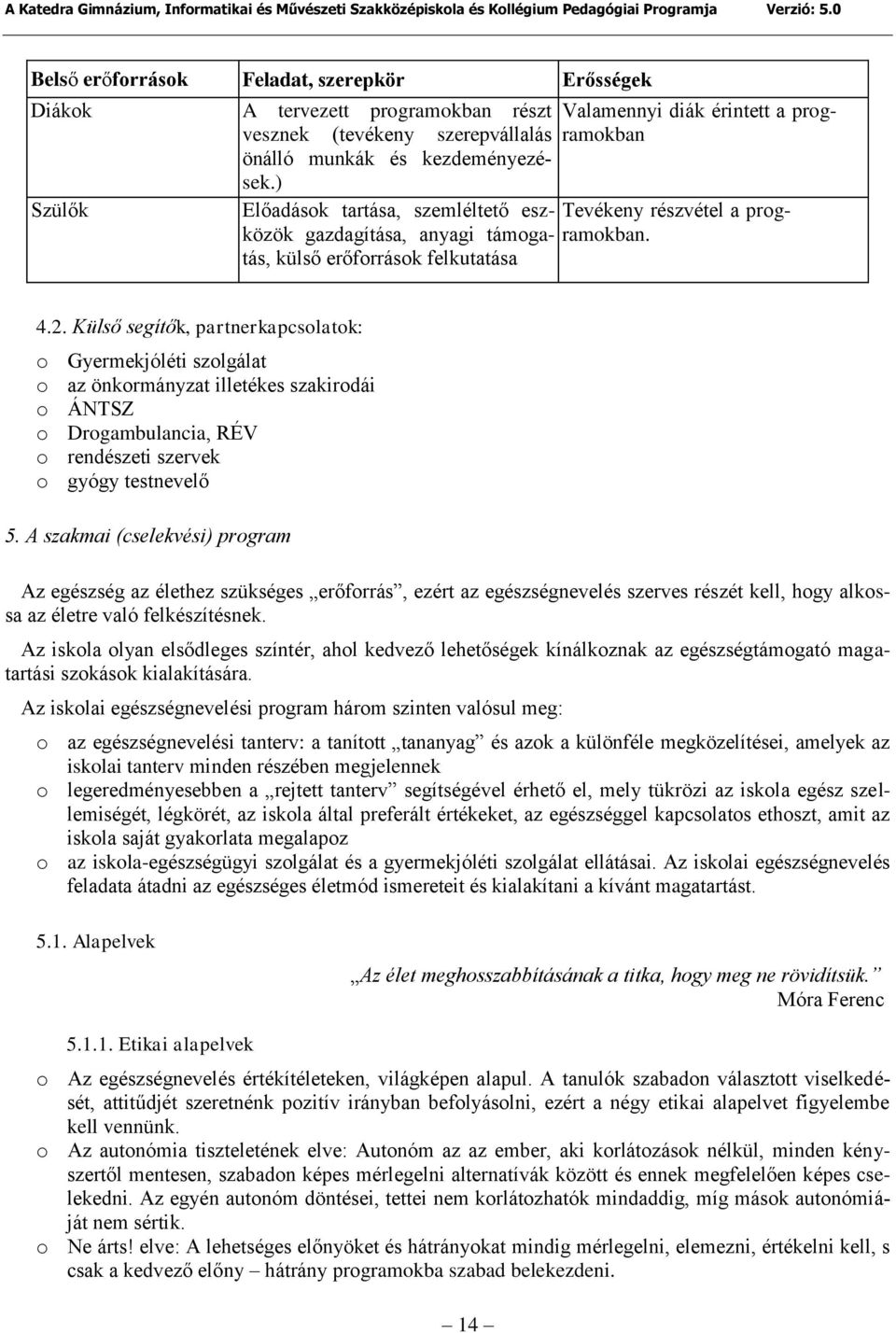 Külső segítők, partnerkapcsolatok: o Gyermekjóléti szolgálat o az önkormányzat illetékes szakirodái o ÁNTSZ o Drogambulancia, RÉV o rendészeti szervek o gyógy testnevelő 5.