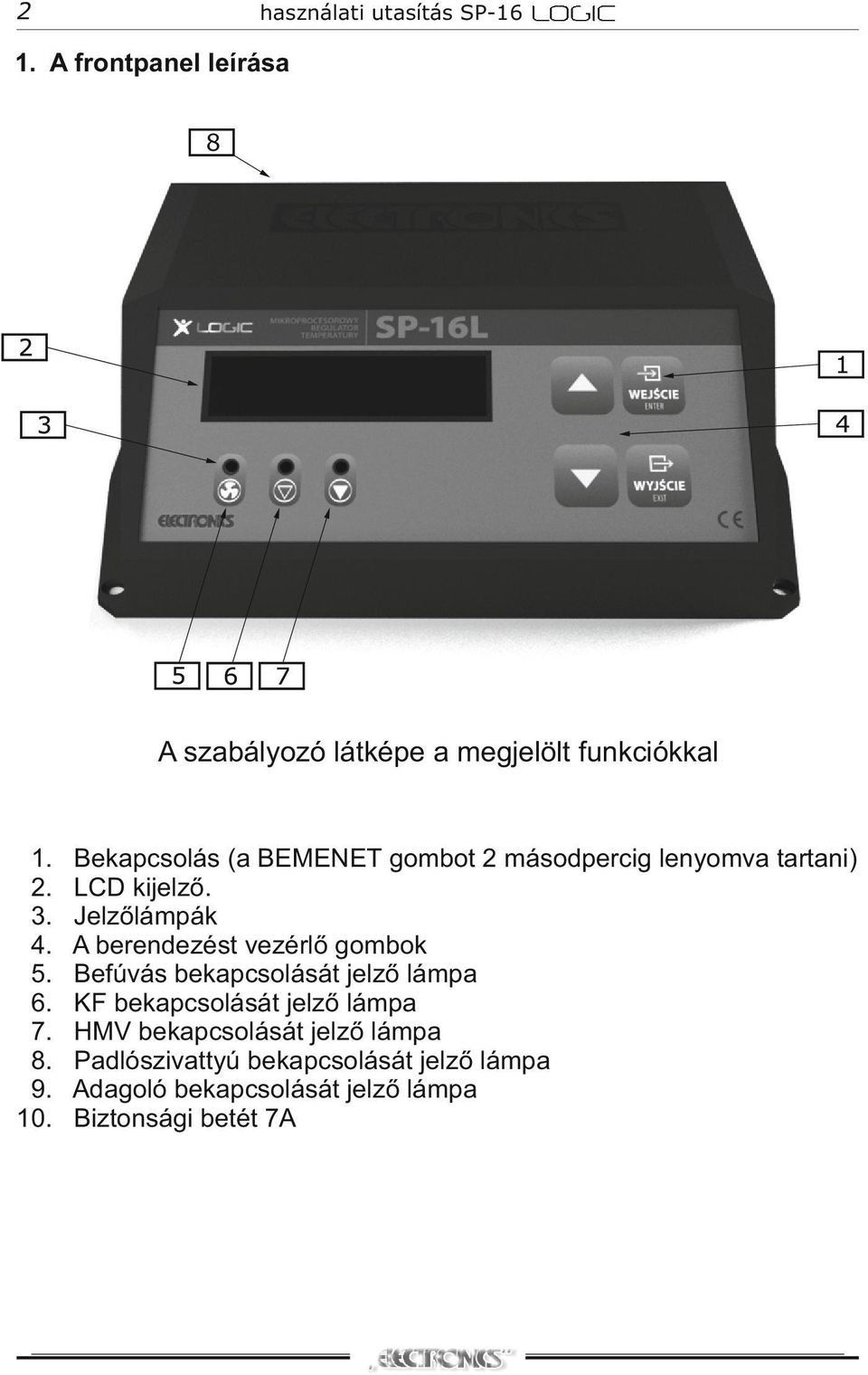 Jelzőlámpák A berendezést vezérlő gombok Befúvás bekapcsolását jelző lámpa KF bekapcsolását jelző